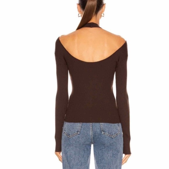 Jonathan Simkhai Leah Ribbed Cable Knit Wool Blend Sweater Chocolate - Picture 5 of 14